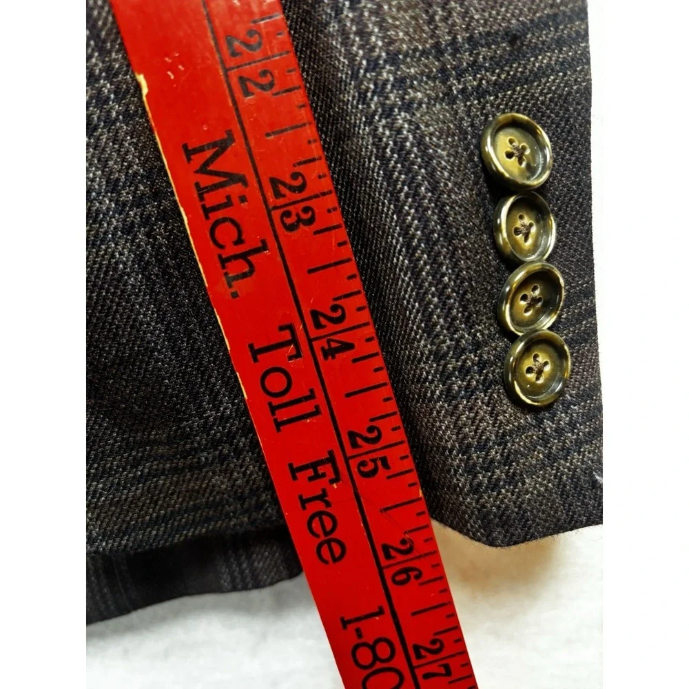 Tallia Mens 46R Plaid Sport Coat Wool Jacket  Brown 2 Button Notch Lapel - Picture 5 of 16